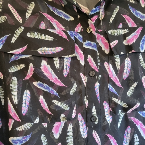 I ♡ Ronson Sheer Button Down Blouse Feathers Fairycore Boho Whimsy - Picture 5 of 5